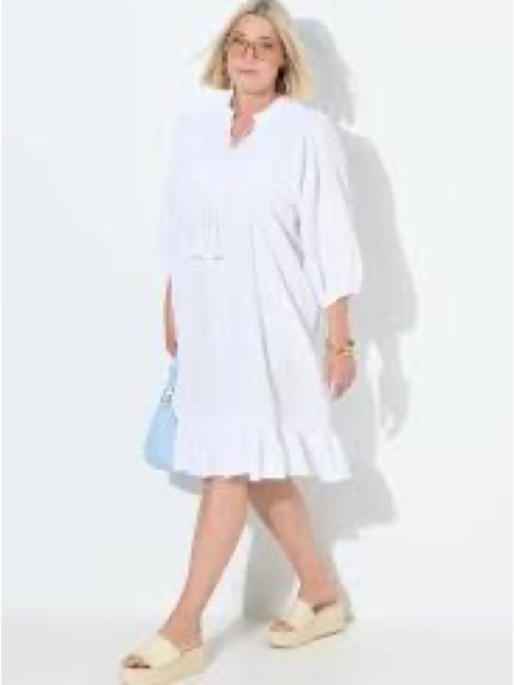 Ulla Popken plus size White Eyelet Button-Front Tunic Dress